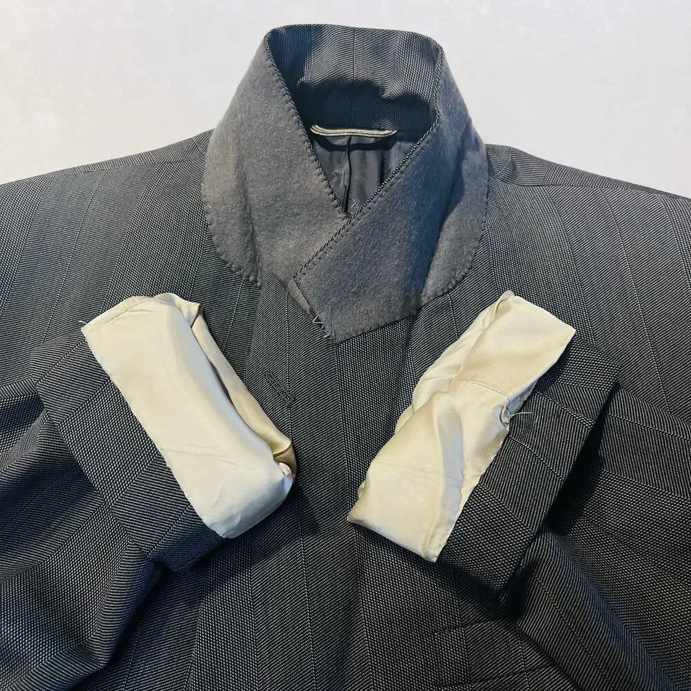 Vtg Christian Dior Le Connaisseur Blazer 41-42L Gray Double Breasted Power Note